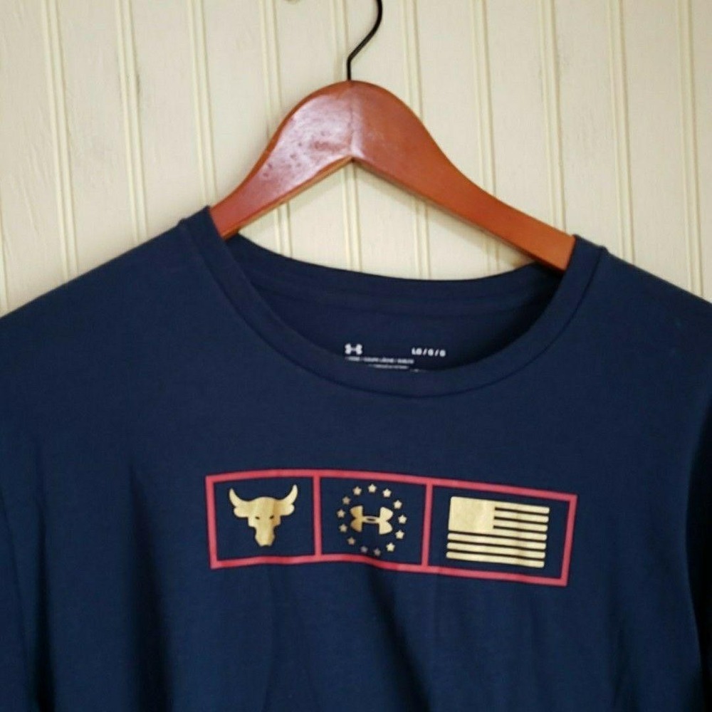 Under Armour Shirt Mens Large Blue Bull Flag‎ Respect Long Sleeve Graphic Tee